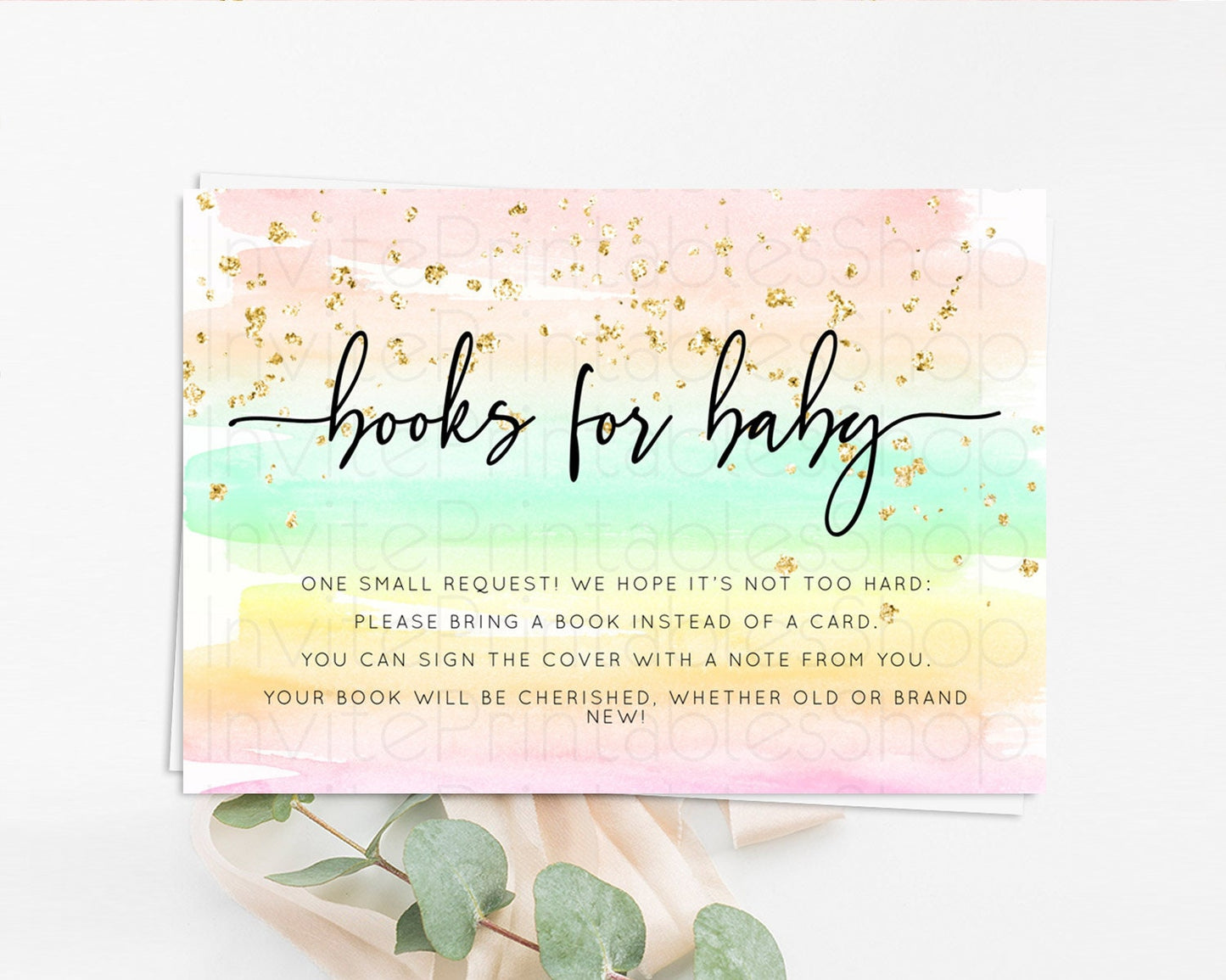 Pastel Books For Baby Card Pastel Rainbow Book Insert Colorful Ombre Watercolor Book Card Confetti Glitter Baby Book Poem Request D10591