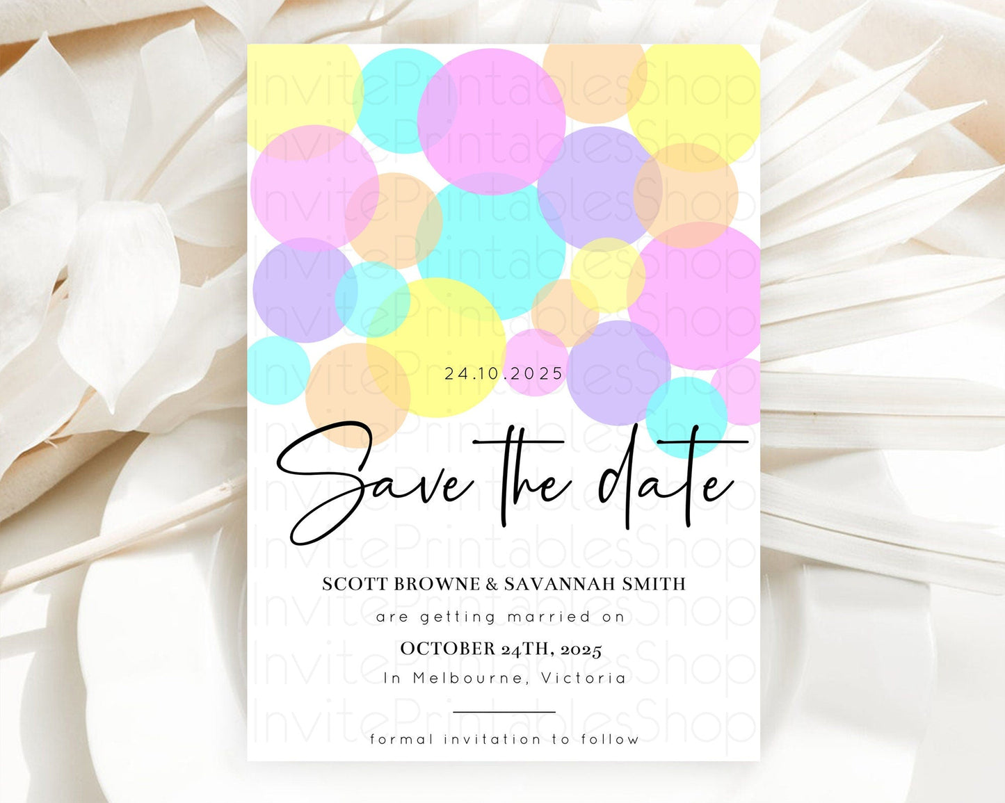 Pastel Confetti Save The Date Template Rainbow Colorful Sprinkles Party For 1st Birthday Baptism Baby Shower Wedding Bridal Shower D10406