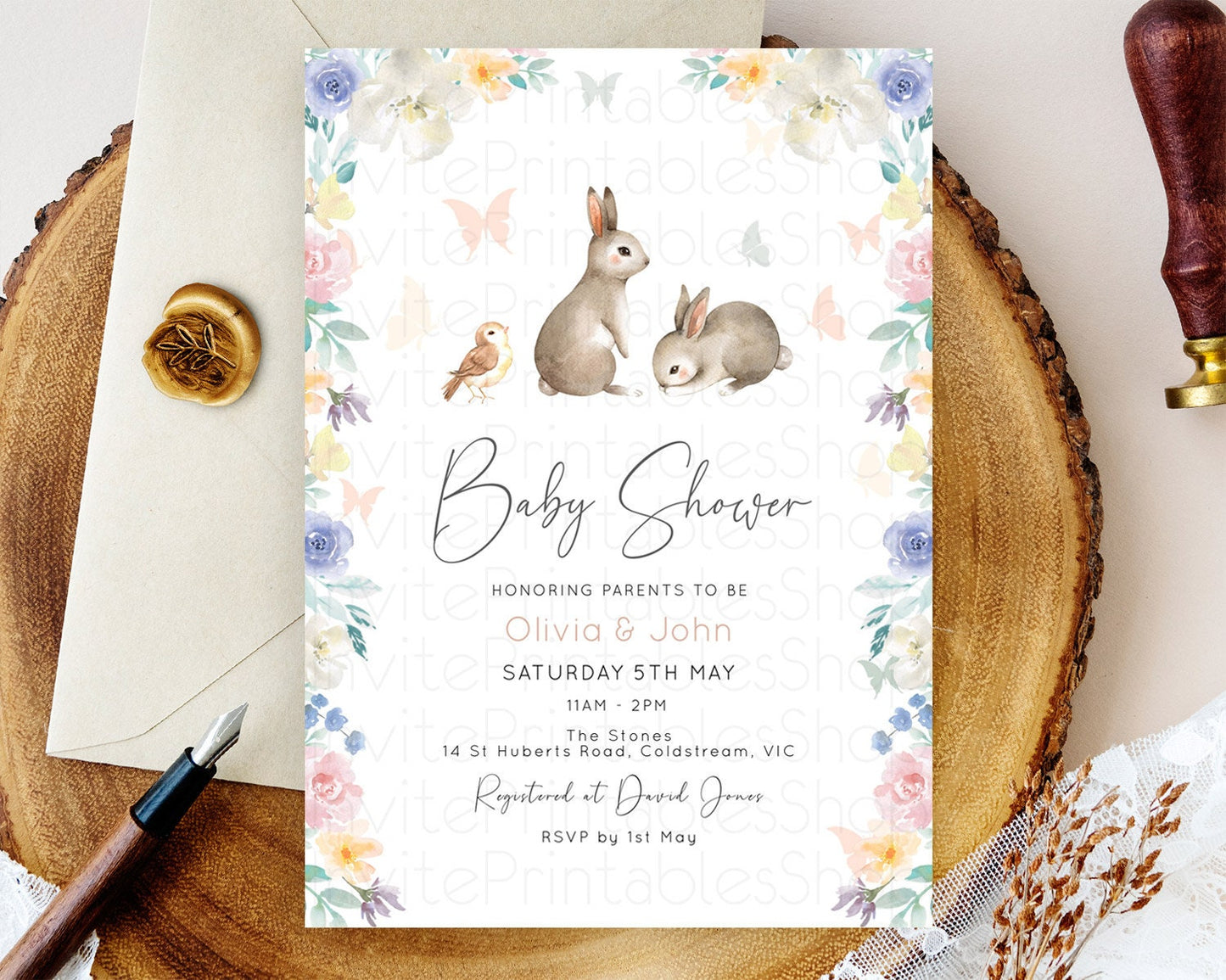 Editable Bunny Baby Shower Invitation: Secret Garden, Enchanted Garden, Past