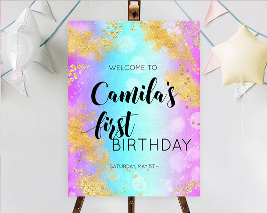 Pastel Welcome Sign Pastel Rainbow Welcome Sign Colorful Rainbow Confetti Watercolor Glitter Pastel First Birthday Welcome Sign D10564