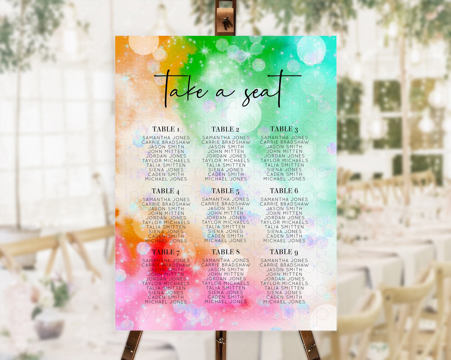 Rainbow Seating Chart Pastel Seating Chart Iridescent Sprinkles Colorful Pastel Watercolor Seating Sign Ombre Pastel Take A Seat D10691