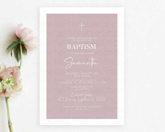 Editable Pink Baptism Invitation Plain Pink Baptism 1st Birthday Invitation