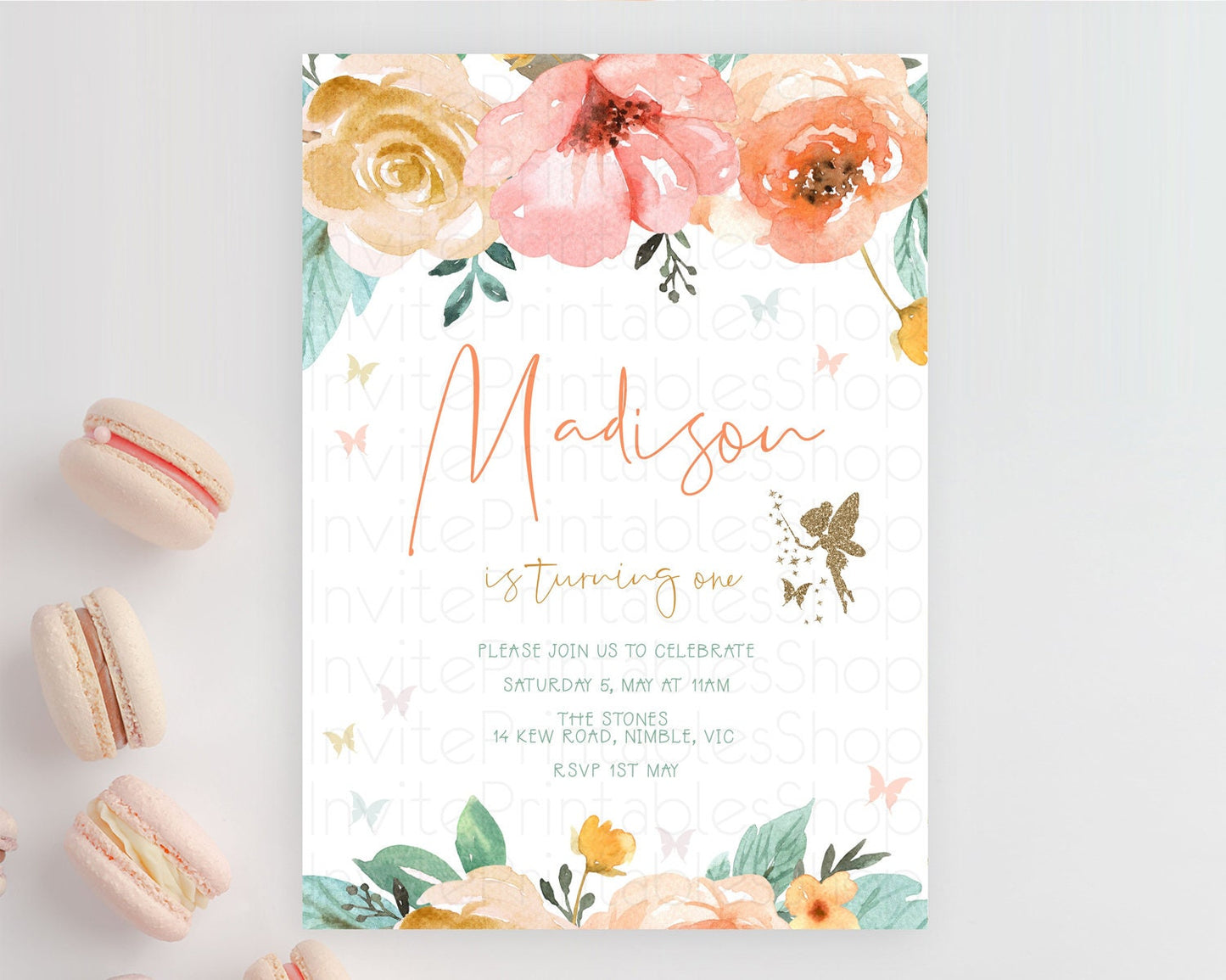 Fairy Birthday Invitation Fairy Invites Fairy Tea Party Fairy Garden Birthday Secret Garden Enchanted Garden Pastel Floral Butterfly D10346