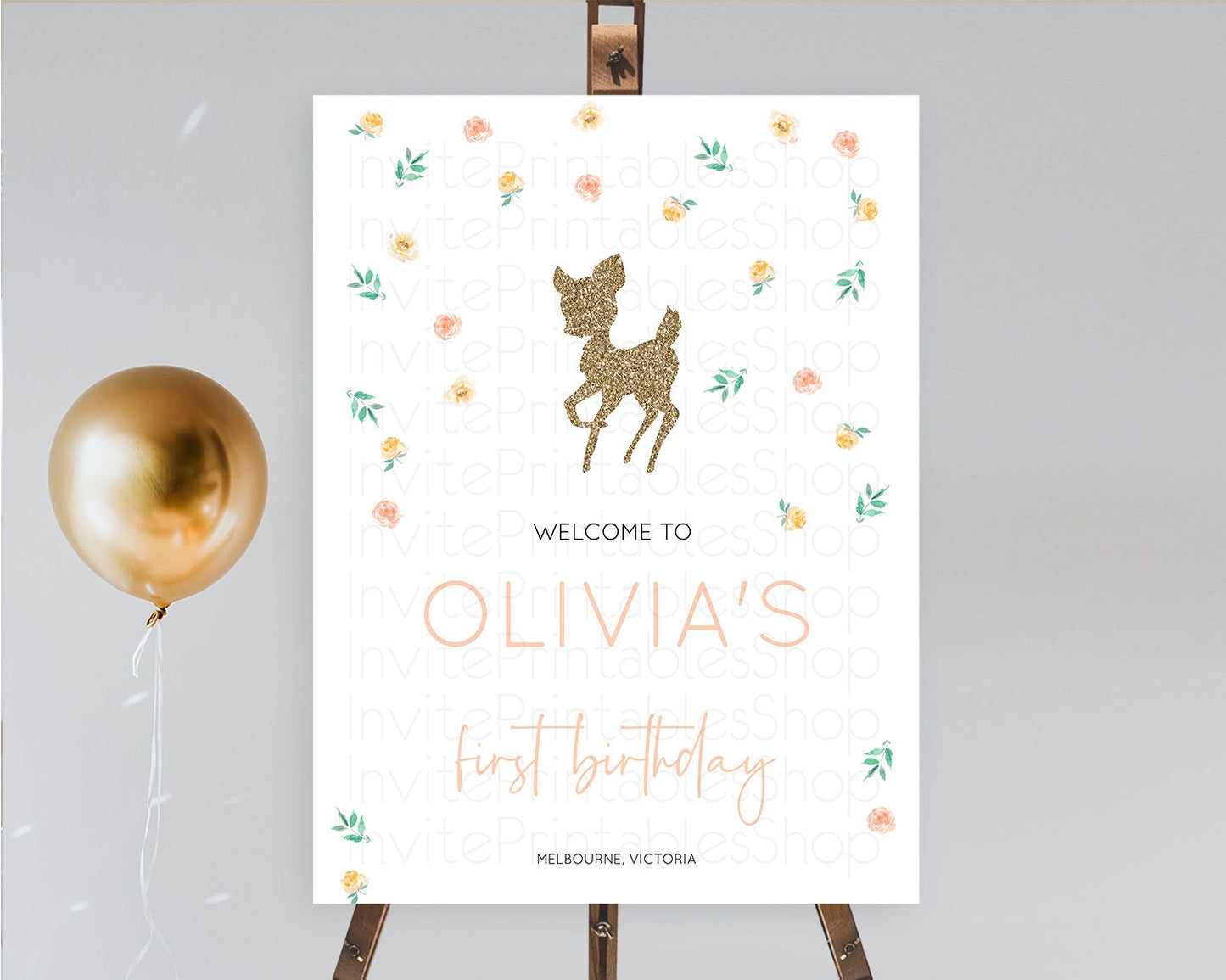 Fawn Welcome Sign Deer Welcome Board Floral Deer Welcome Poster Enchanted Forest Butterfly Pastel Floral First Birthday Welcome Sign D10355