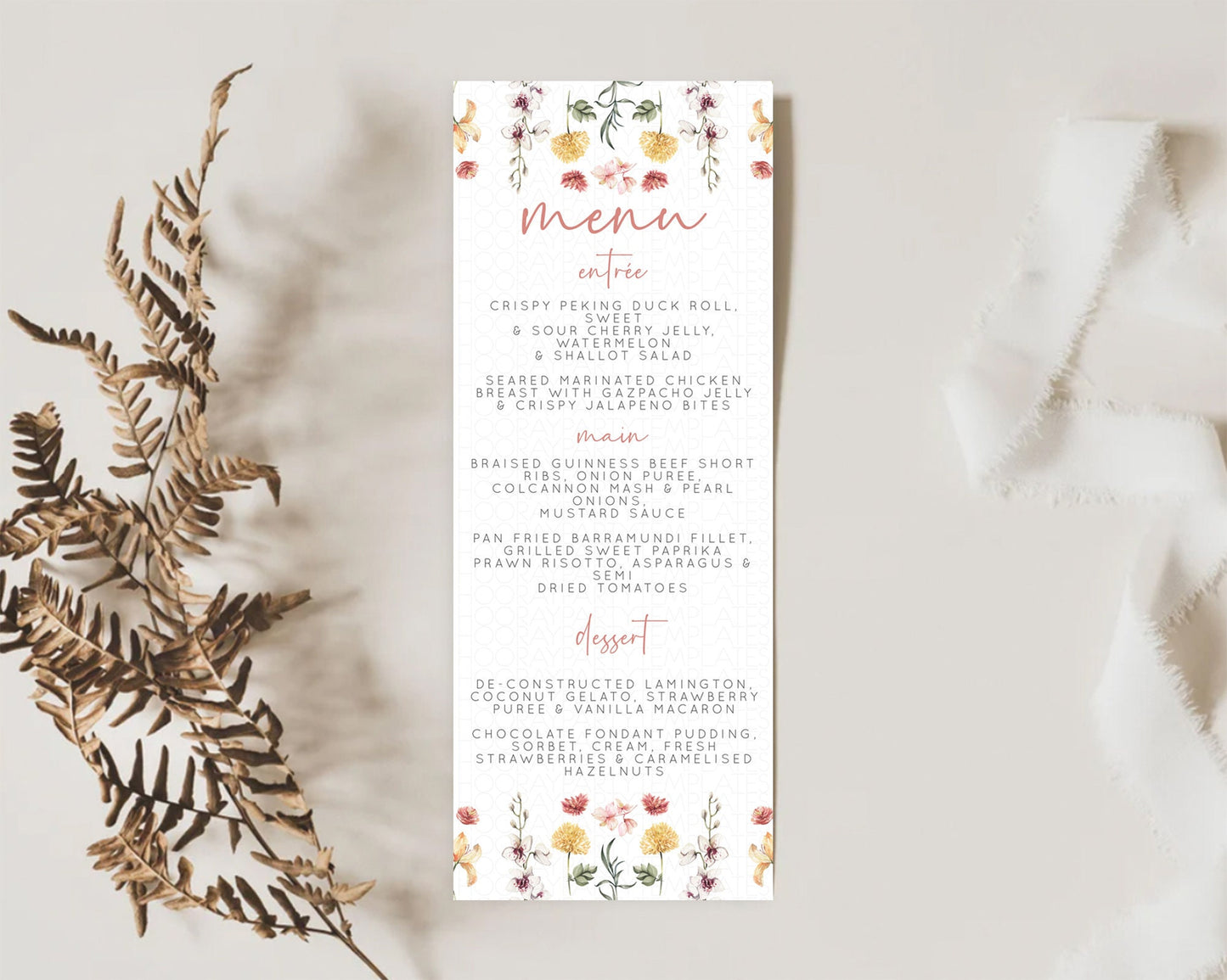 Secret Garden Menu Wildflower Menu Template Pastel Flower Garden Table Decor Boho Floral Dinner Dessert Floral Party Food Menu D10682