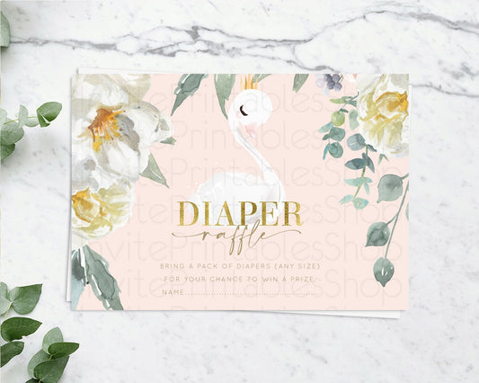 Swan Diaper Raffle Card Swan Princess Ballet Diaper Raffle Insert Enchanted Swan Lake Diaper Ticket Secret Garden Floral Raffle Game D10115