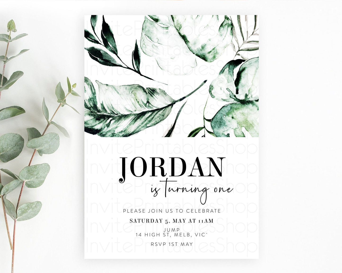 Tropical Invitation Tropical Birthday Invitation Tropical Floral Invitation Palm Leaf Fern Invite Frangipani White Orchid Invitation D11063