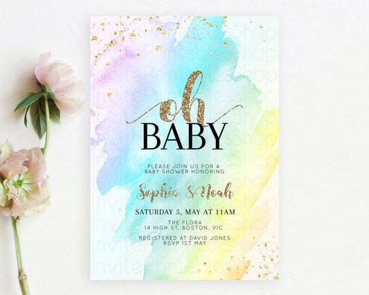 Editable Pastel Baby Shower Invitation Rainbow Baby Shower Invitation Colorf