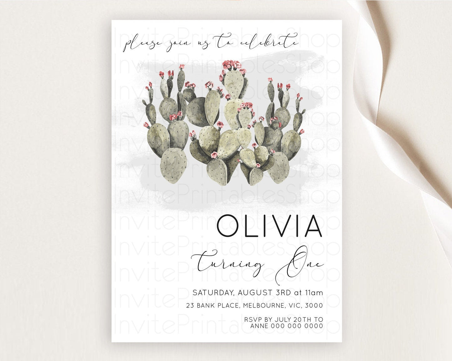 Prickly Pear Invitation Birthday Prickly Pear Invitation Cactus Invitation tropical fiesta invites Watercolor 3rd 2nd First Birthday D11015