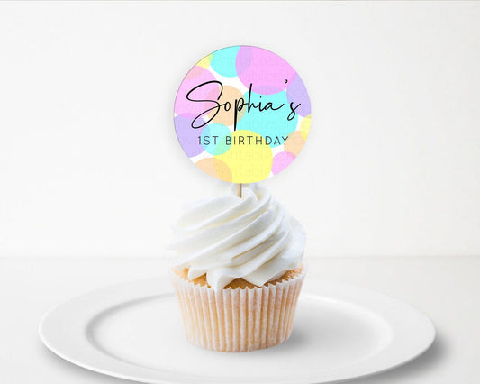 Editable Pastel Cupcake Toppers Pastel Confetti Cupcake Topper Bubbles Sprin