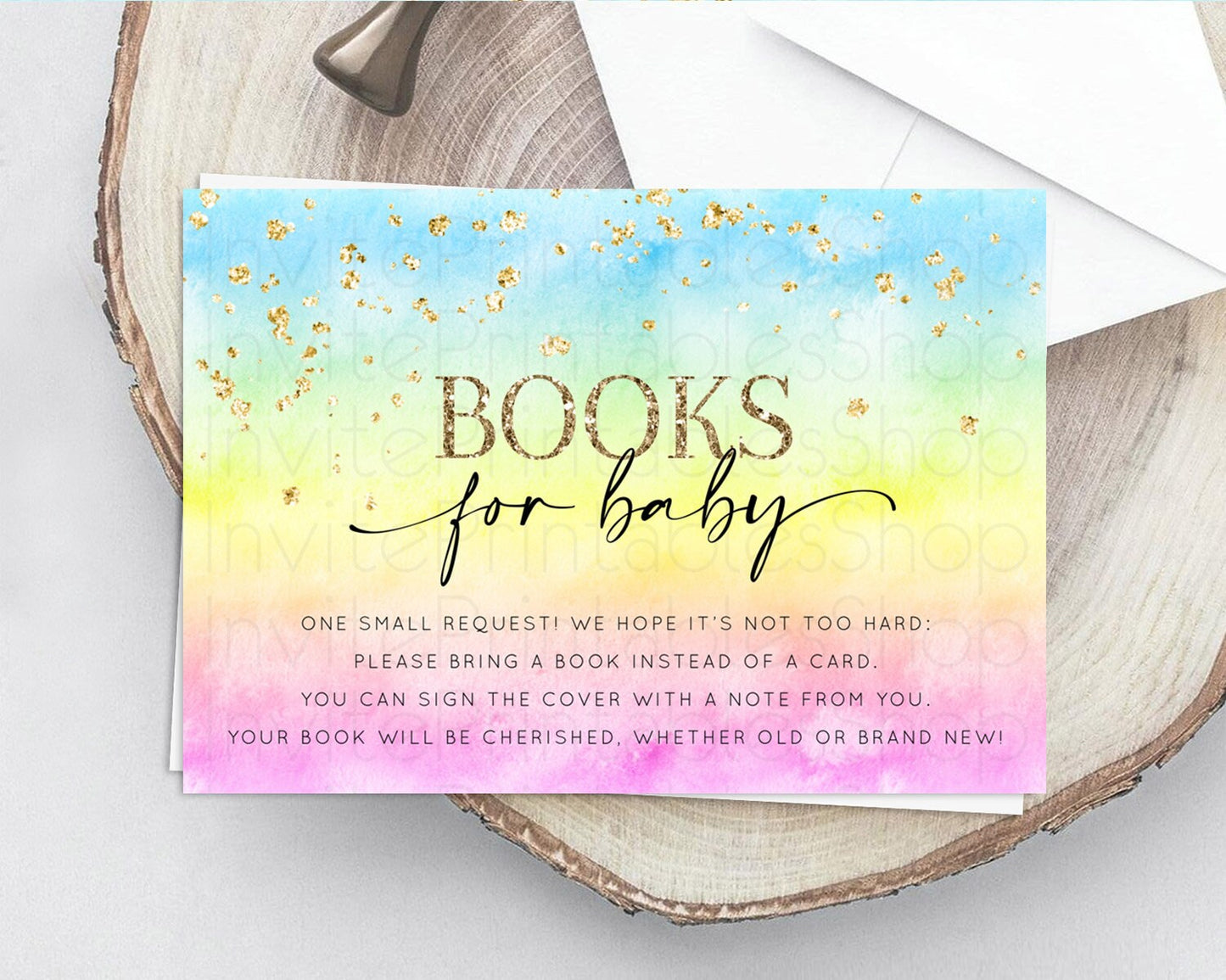 Pastel Books For Baby Card Pastel Rainbow Book Insert Colorful Ombre Watercolor Book Card Confetti Glitter Baby Book Poem Request D10483