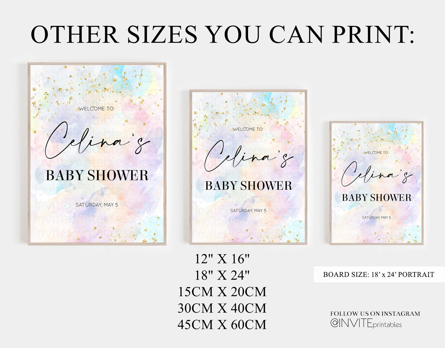 Pastel Baby Shower Welcome Board Pastel Rainbow Colorful Welcome Sign Ombre Watercolor Splash Welcome Board Glitter Sprinkles Welcome