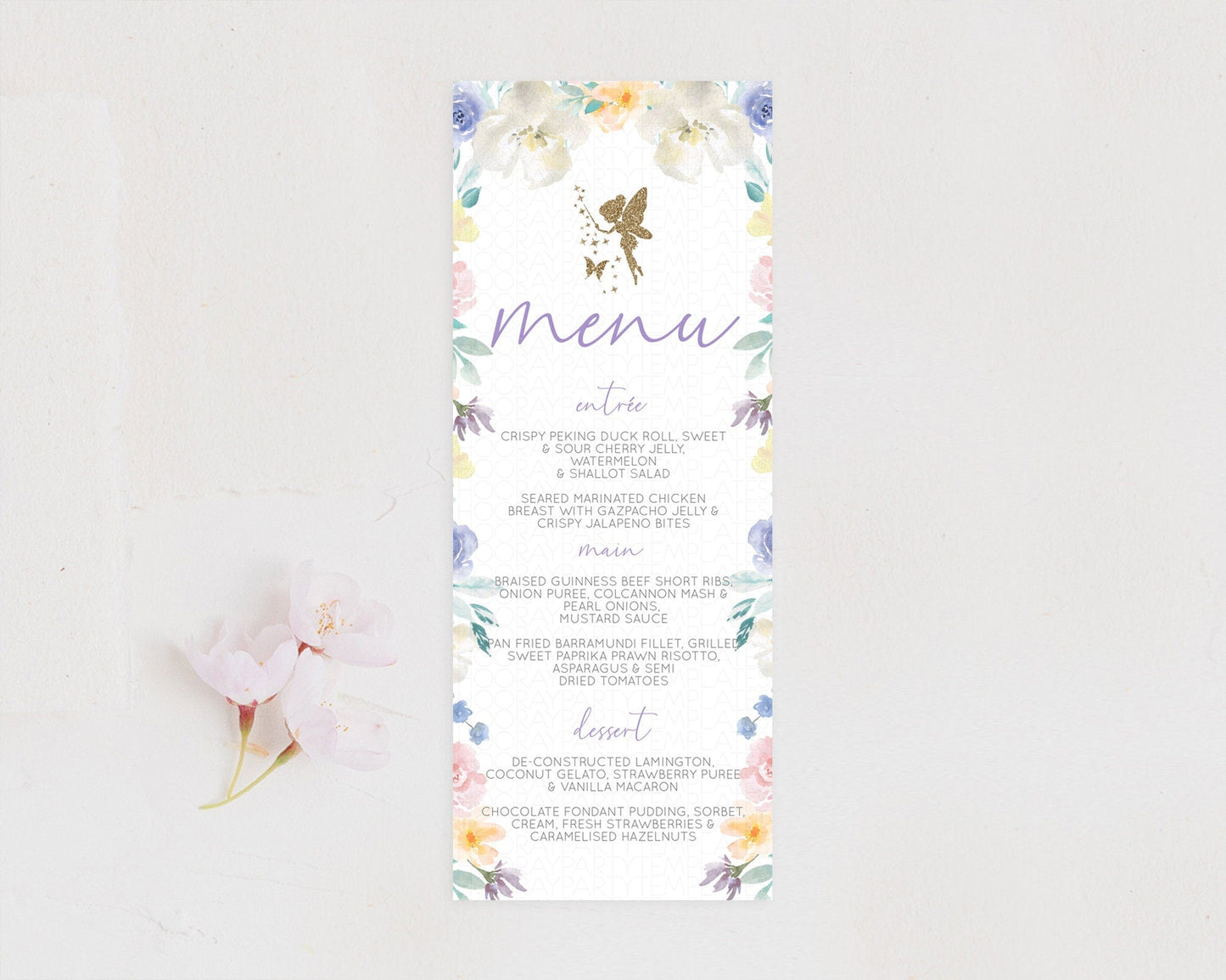 Fairy Menu Fairy Menu Template Enchanted Garden Pastel Floral Butterfly Table Decor Fairy Secret Garden Dinner Dessert Food Menu D10761