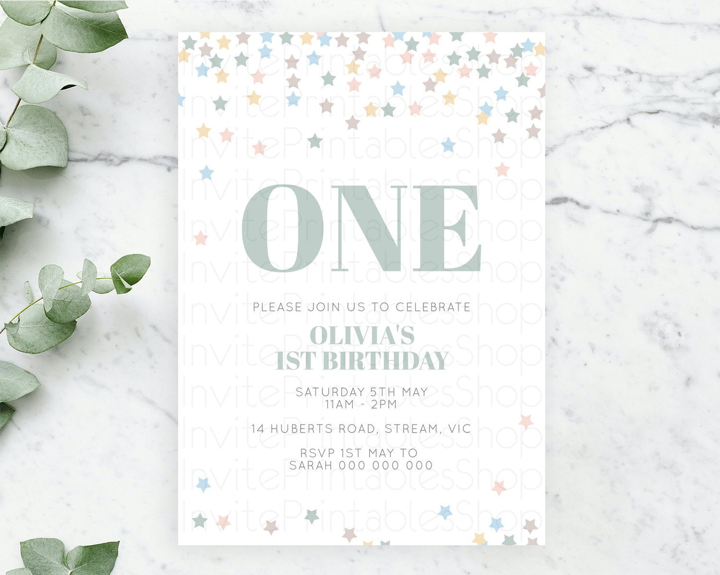 Star Birthday Invitation Pastel Stars Invite Shooting Star Party Rainbow Colorful Confetti Twinkle Little Star 2nd First Birthday D10795