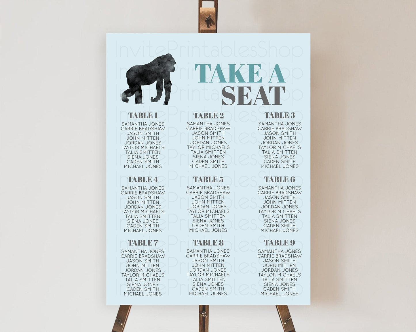 Gorilla Seating Chart Jungle Gorilla Seating Sign Gorilla Party Decor Gorilla Jungle Adventure Zoo Green Palm Leaf Fern Take A Seat D10799