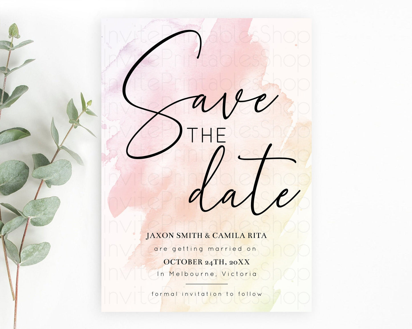 Pink Watercolor Save The Date Template Ombre Pink Watercolor Splash Party 1st Birthday Baby Shower Wedding Baptism Bridal Shower D10164