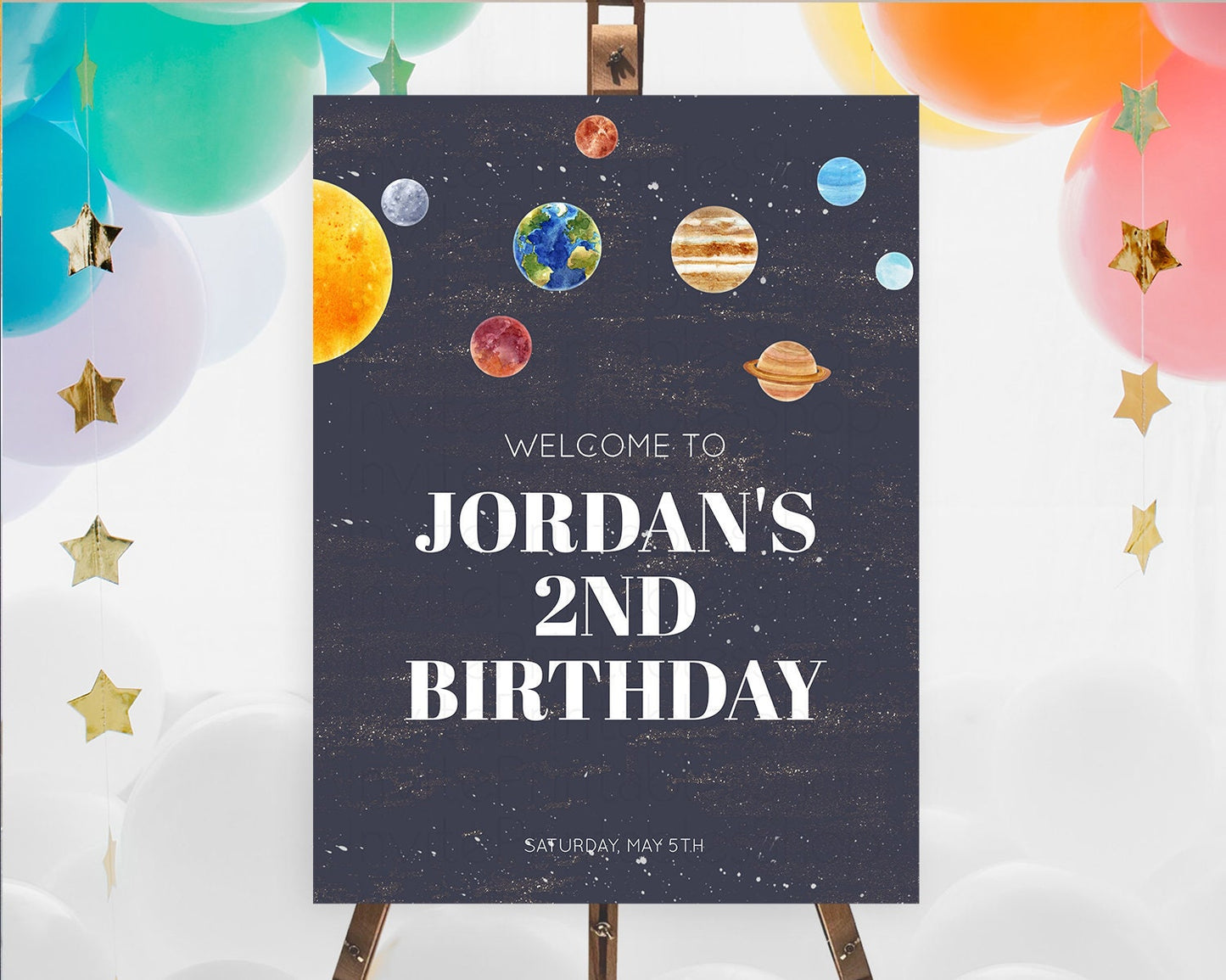 Space Birthday Welcome Sign Space Welcome Board First Trip Around the Sun Welcome Poster Planets Solar System ONE year Birthday Sign D10144