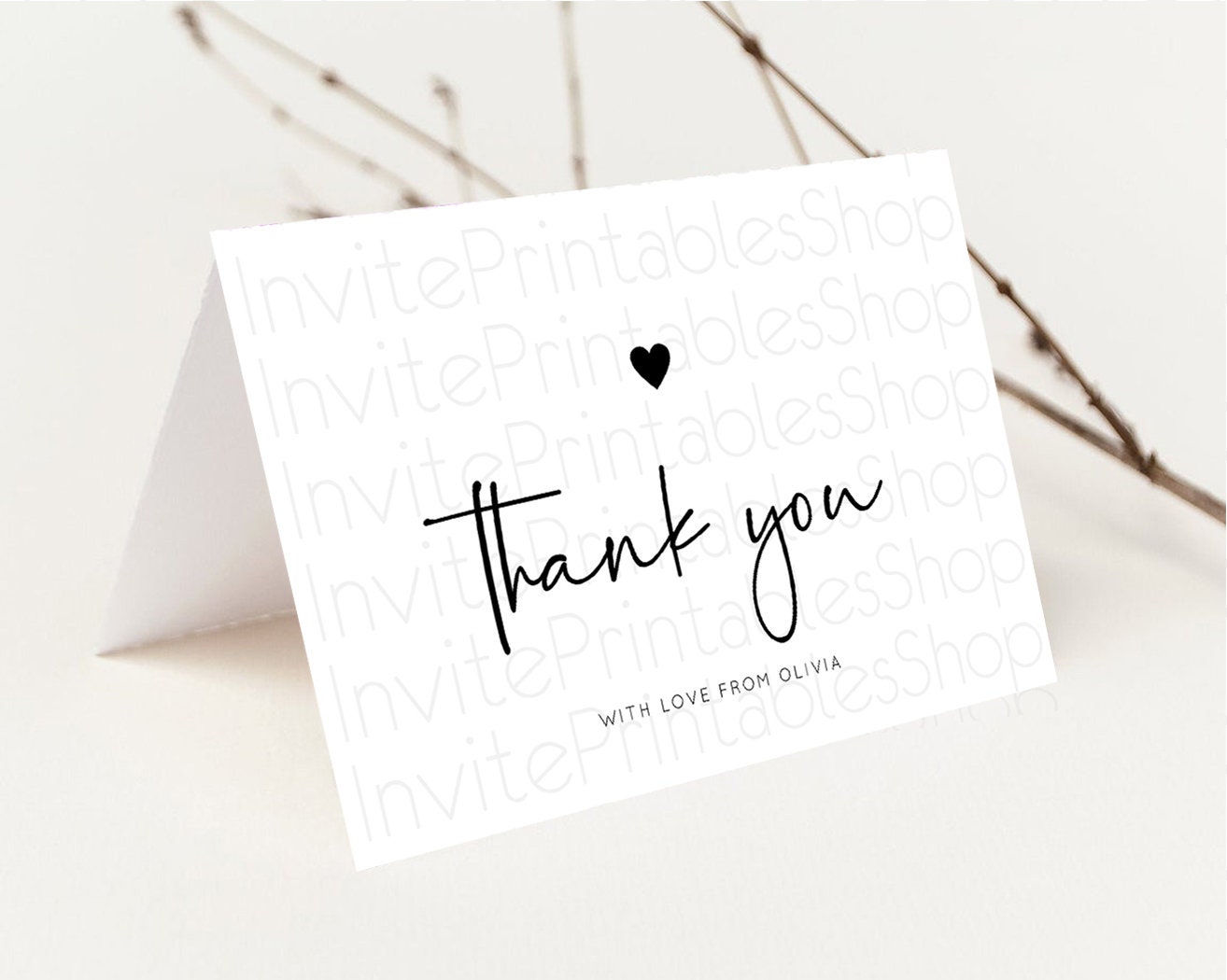 White Thank You Card Minimalist Guest Thank You Cards Simple Details Notes Modern Message Kids Birthday Baby Shower Love Heart WH100