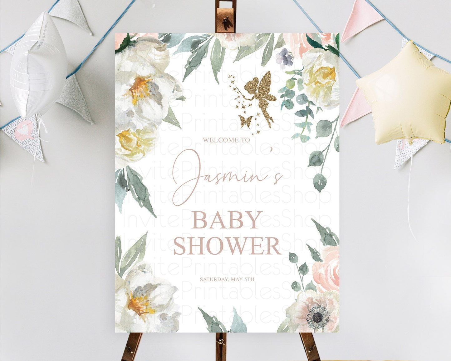 Fairy Baby Shower Welcome Sign Fairy Welcome Board Enchanted Garden Pastel Floral Butterfly Decor Secret Garden Fairy Welcome Sign D10800