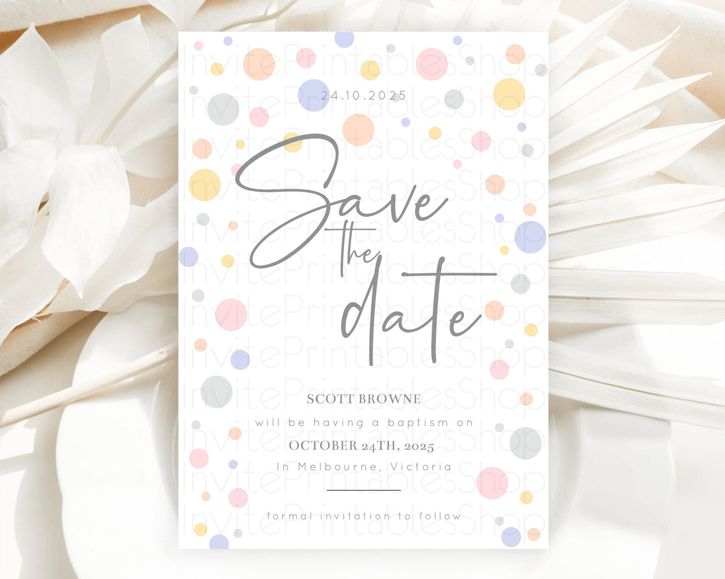 Pastel Confetti Save The Date Template Rainbow Colorful Sprinkles Party For 1st Birthday Baptism Baby Shower Wedding Bridal Shower D10759