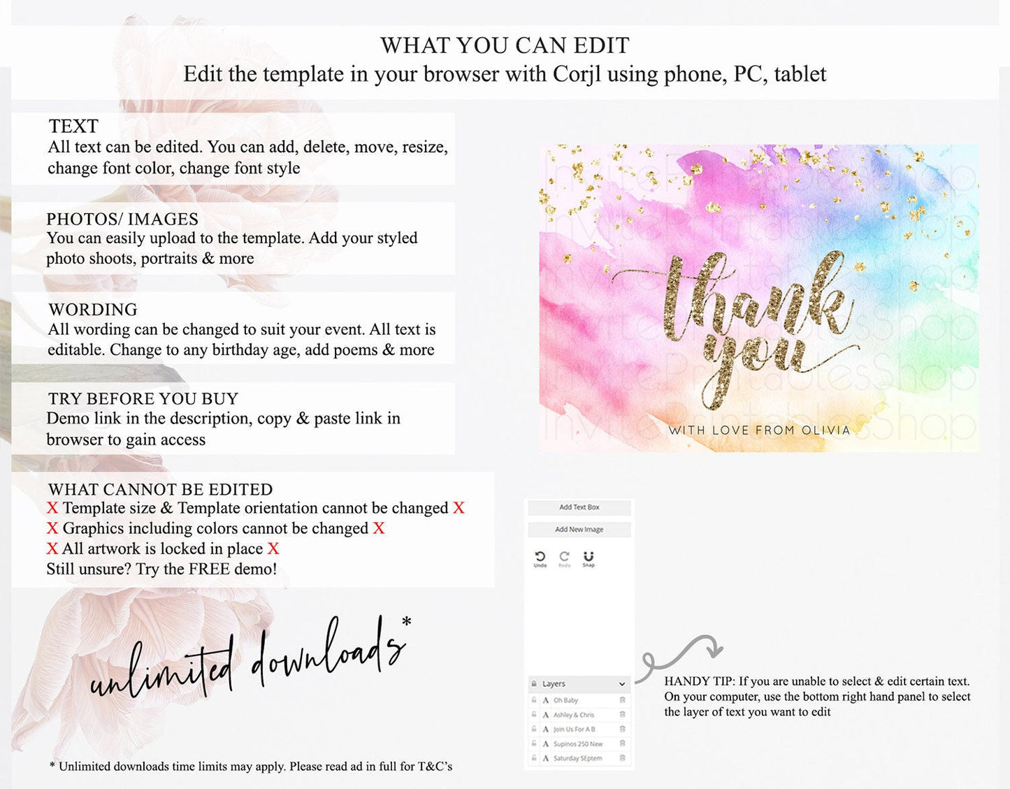 Pastel Thank You Rainbow Thank You Card Colorful Pastel Birthday Thank You Card Confetti Watercolor Pastel Teacher Thank You Cards D10450