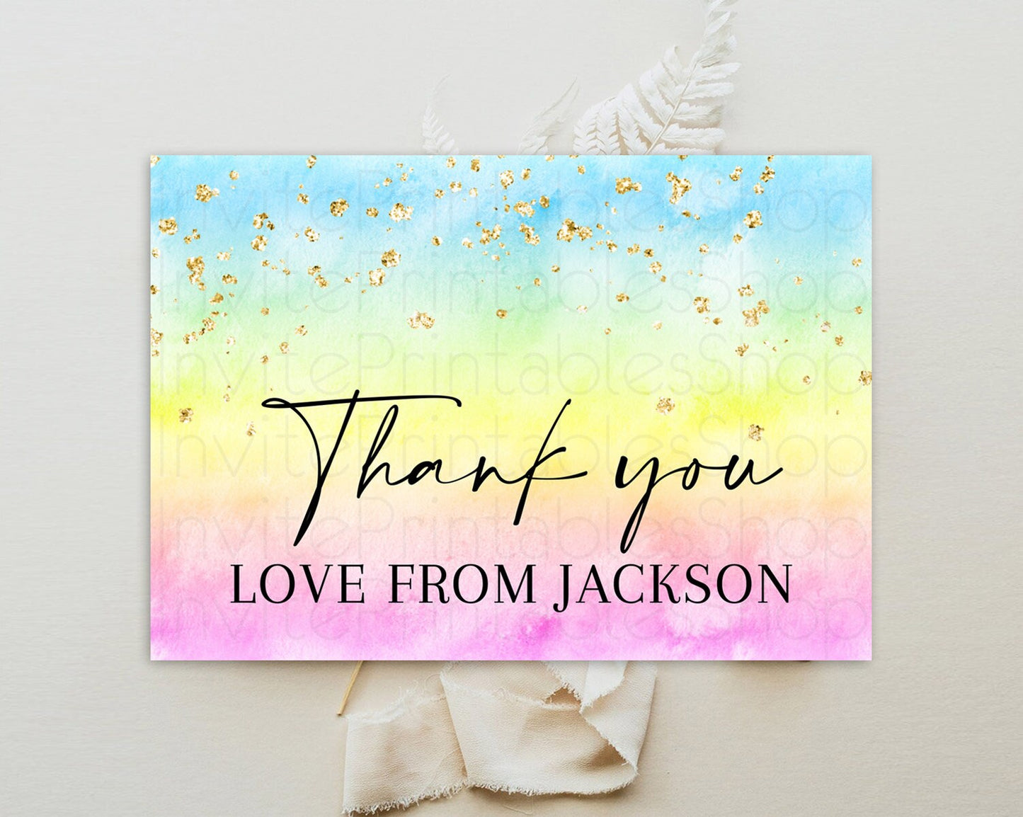 Pastel Thank You Rainbow Thank You Card Colorful Pastel Birthday Thank You Card Confetti Watercolor Pastel Teacher Thank You Cards D10483