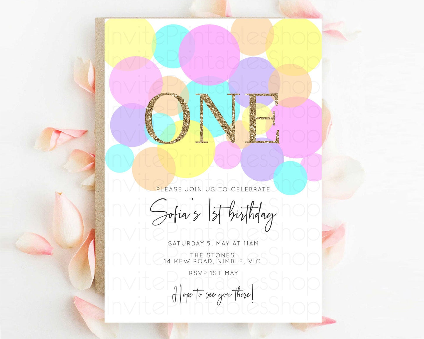 Pastel Birthday Invitation Pastel Confetti Birthday Invitation Bubbles Invitation Colorful Rainbow Confetti 2nd 1st First Birthday D10407