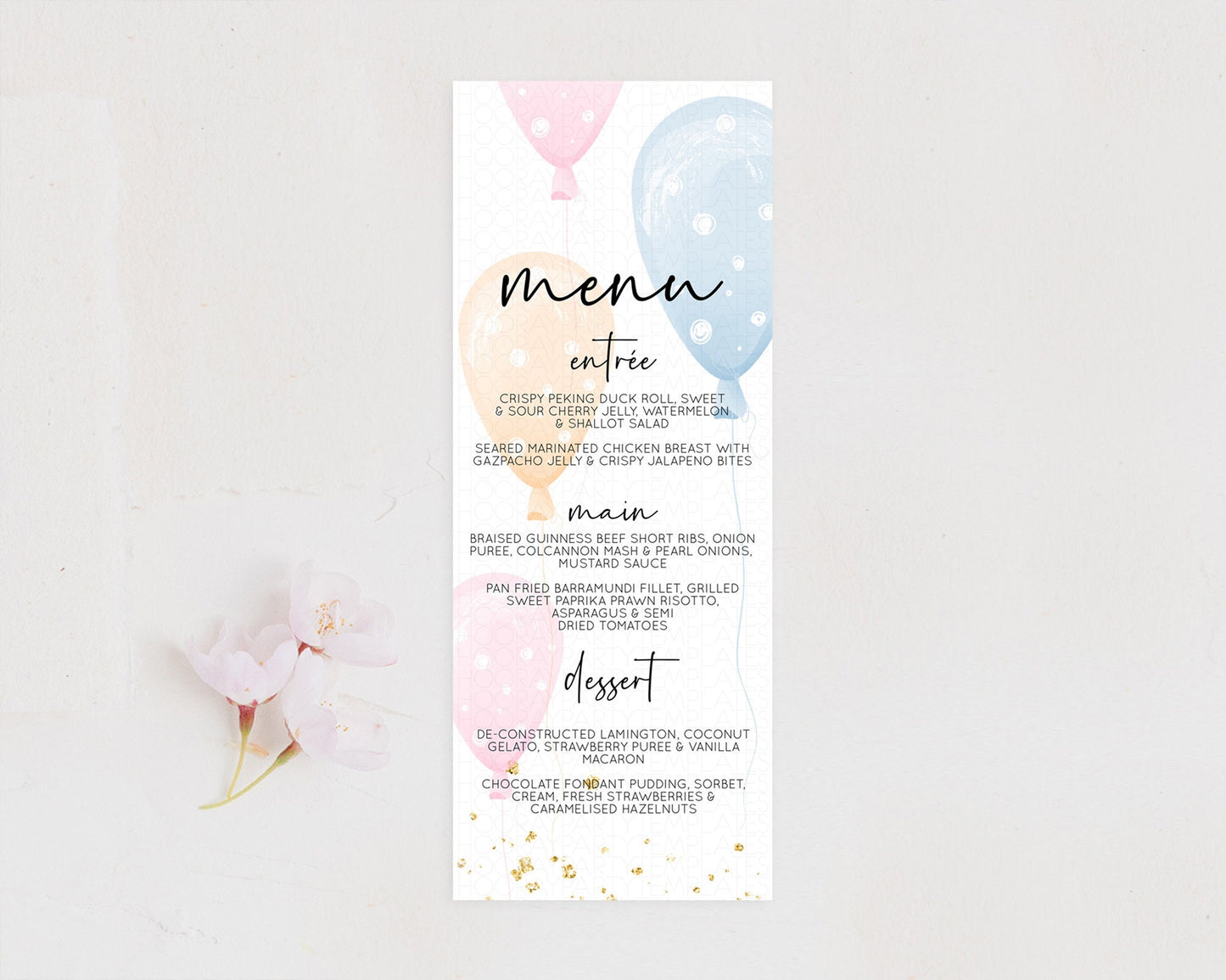 Pastel Balloons Menu Colorful Balloon Menu Template Rainbow Balloon Menu Balloon Table Decor Confetti Balloon Party Food Menu D10776