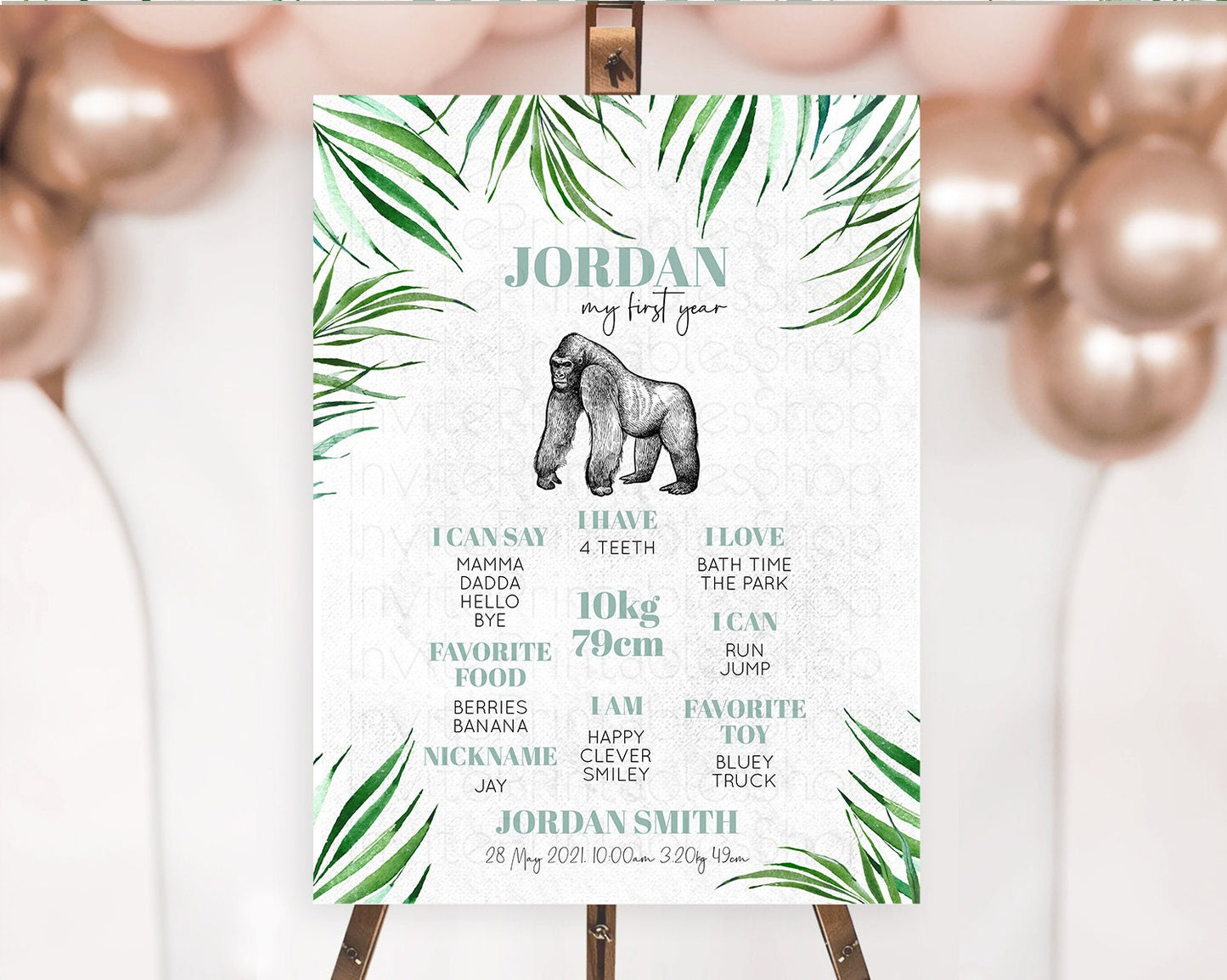 Gorilla First Birthday Milestone Board Gorilla Milestone Poster Gorilla Decor Safari Adventure Gorilla First Birthday Welcome Sign D10846