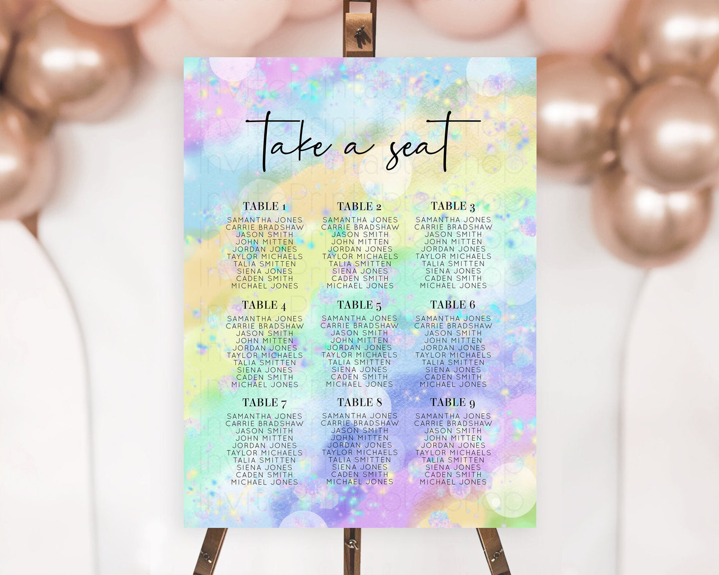 Rainbow Seating Chart Pastel Seating Chart Iridescent Sprinkles Colorful Pastel Watercolor Seating Sign Ombre Pastel Take A Seat D10689