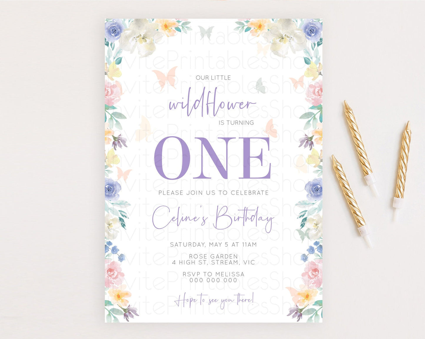 Secret Garden Invitation Wildflower Birthday Invitation Pastel Flowers Invite Enchanted Garden Boho Floral 3rd 2nd First Birthday D10710