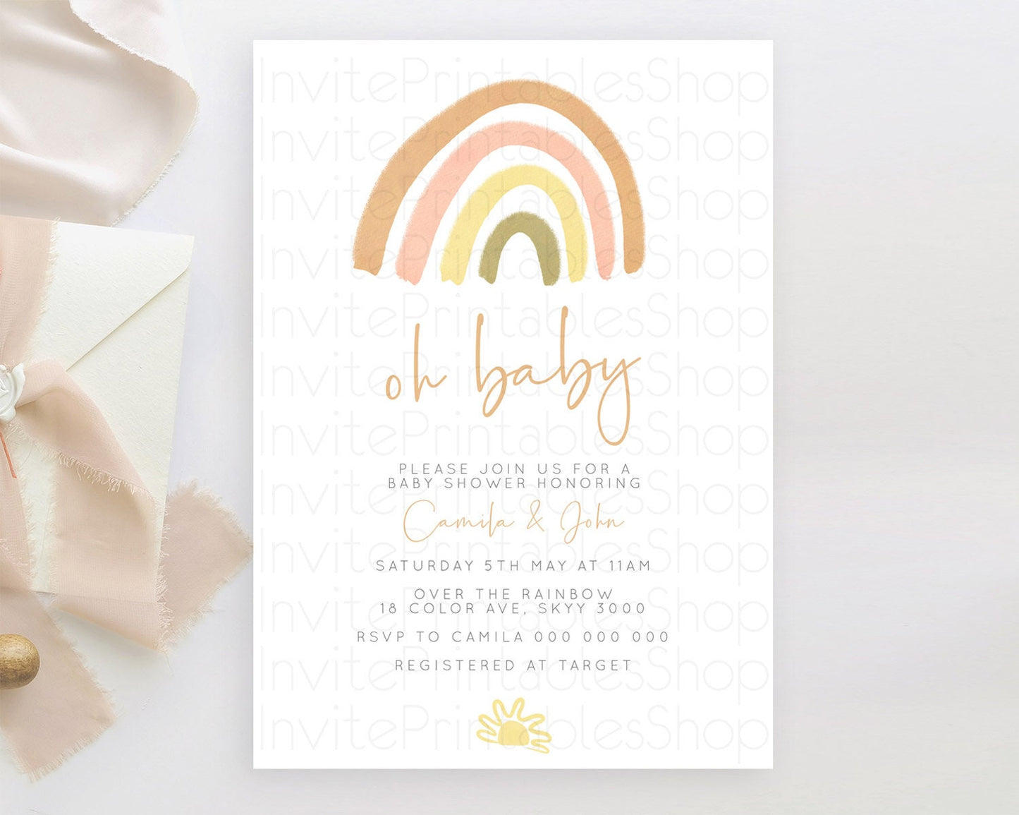Pastel Rainbow Baby Shower Invitation Pastel Rainbow Invitation Rainbow Baby Invitation Pastel Invitation Boho Rainbow Invitation D10684