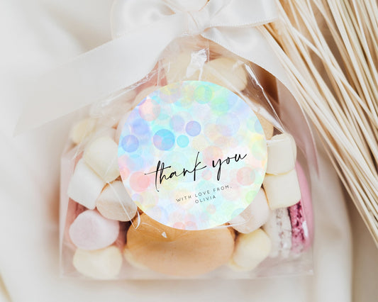 Editable Rainbow Confetti Gift Tags Pastel Sprinkles Favor Tag Colorful Polk