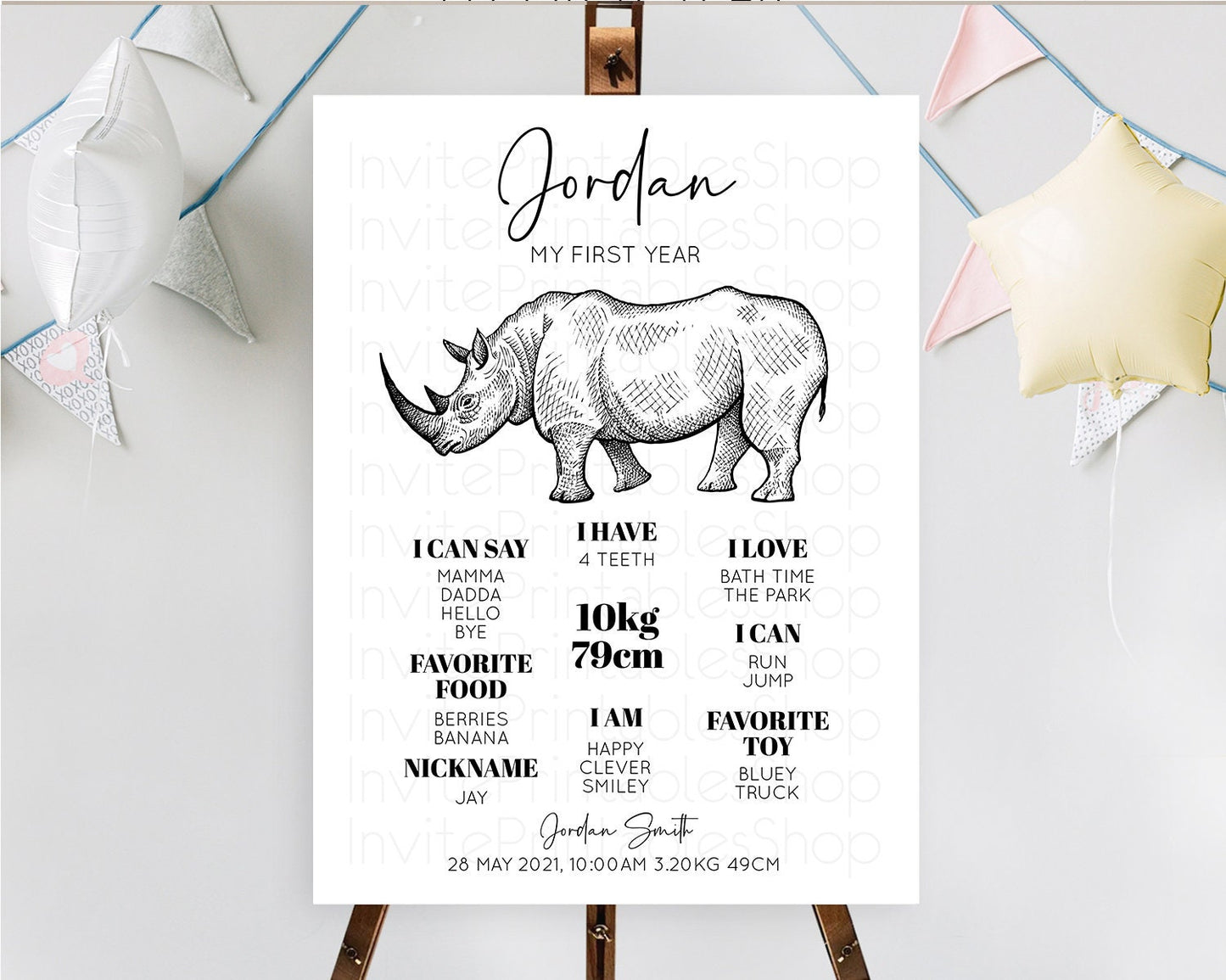 Rhino First Birthday Milestone Board Rhino Milestone Poster Rhino Decor Safari Adventure Rhino First Birthday Welcome Sign D10253