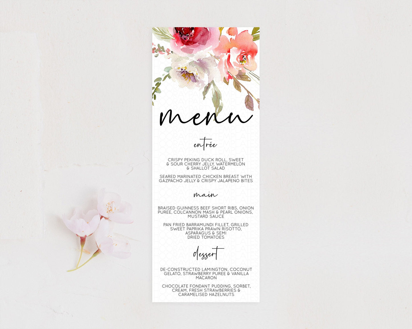 Secret Garden Menu Wildflower Menu Template Pastel Flower Garden Table Decor Boho Floral Dinner Dessert Floral Party Food Menu D10243