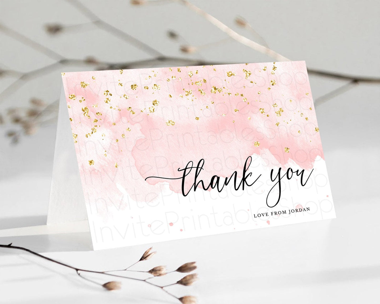 Pink Thank You Pink Watercolor Thank You Card Pastel Pink Card Template Watercolor Splash Cards Teacher Thank You Card Template D10328