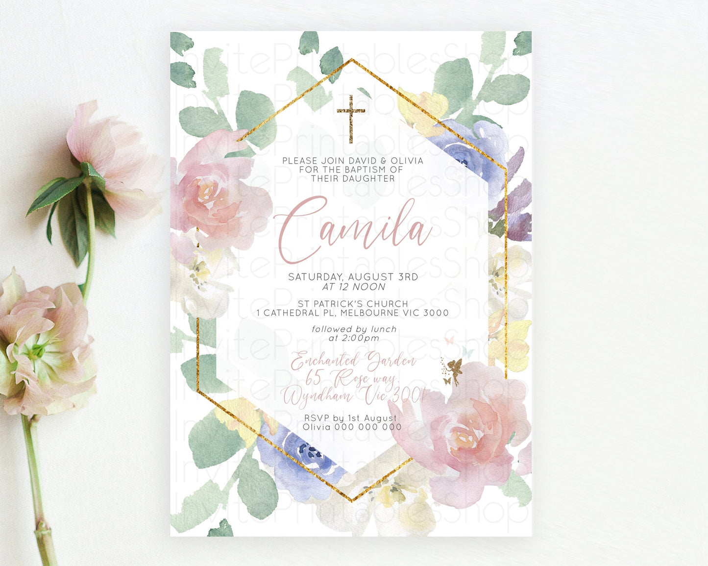 Fairy Baptism Invitation Fairy Baptism 1st Birthday Invitation Enchanted Secret Garden Christening Invite Pastel Floral Butterfly D10294