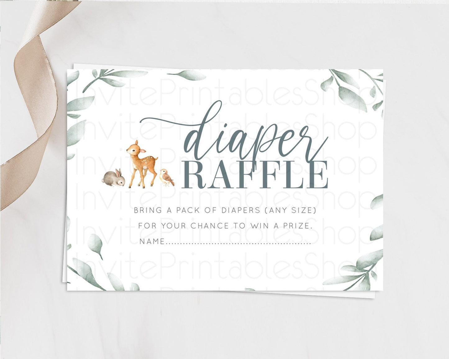 Fawn Diaper Raffle Card Deer Diaper Insert Floral Deer Diaper Ticket Enchanted Forest Butterfly Pastel Baby Shower Raffle Game D10872