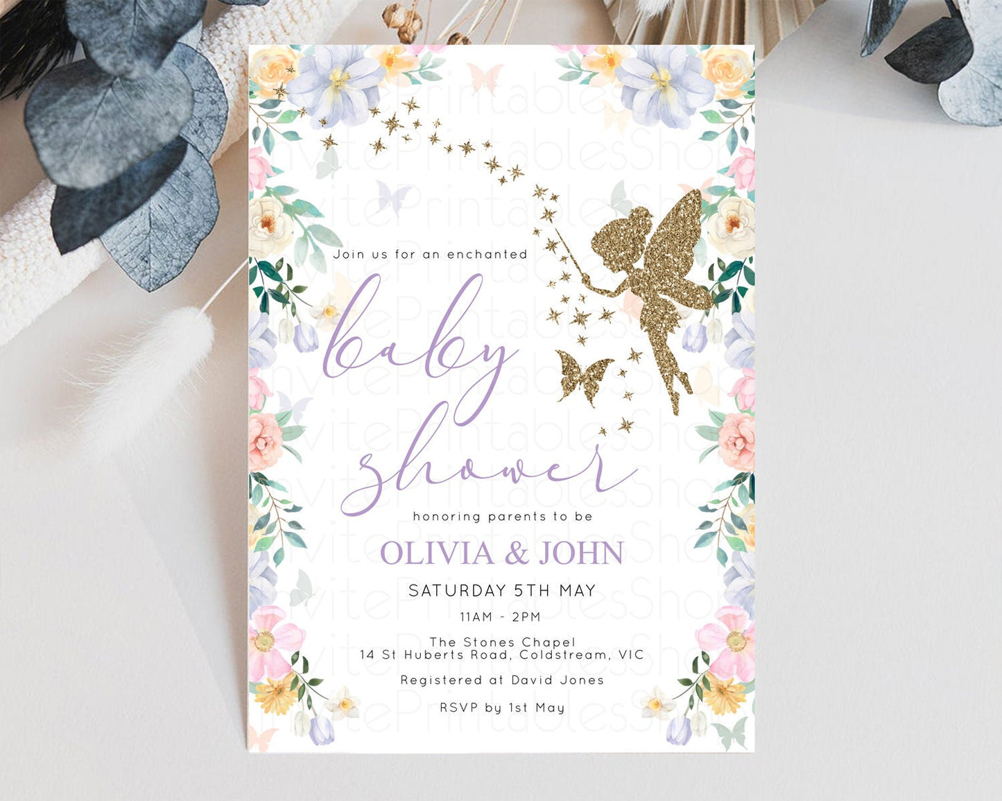 Fairy Baby Shower Invitation Fairy Garden Baby Shower Invitation Enchanted Garden Baby Shower Secret Garden Glitter Pastel Color Floral F513