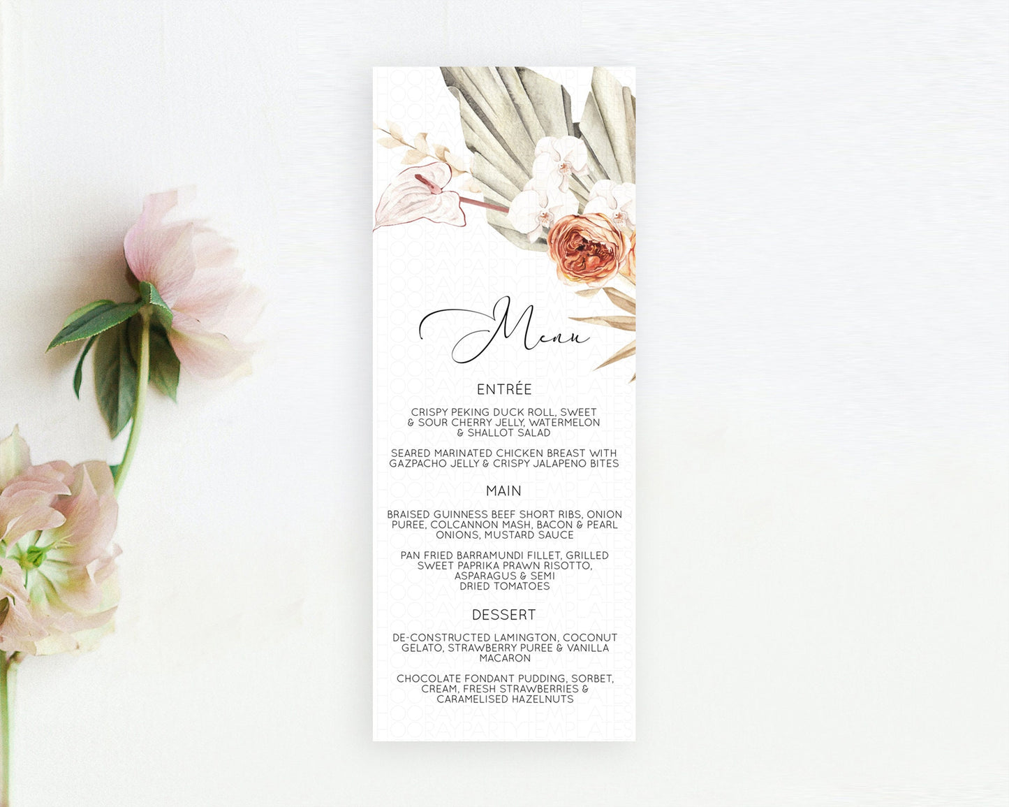 Tropical Menu Template Tropical Menu Palm Leaf Fern Table Decor Frangipani Floral White Orchid Dinner Dessert Menu Party Food Menu D11070