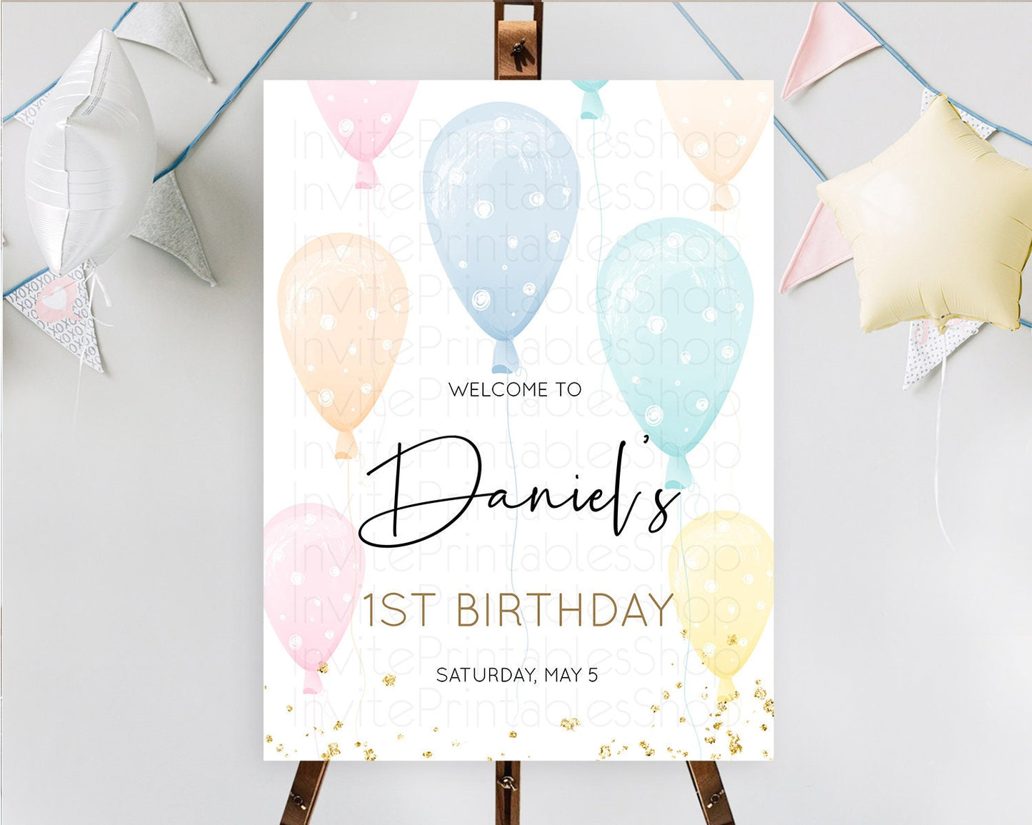 Pastel Balloons Welcome Sign Colorful Balloon Welcome Board Rainbow Balloon Weclome Poster Confetti First Birthday Welcome Sign D10776