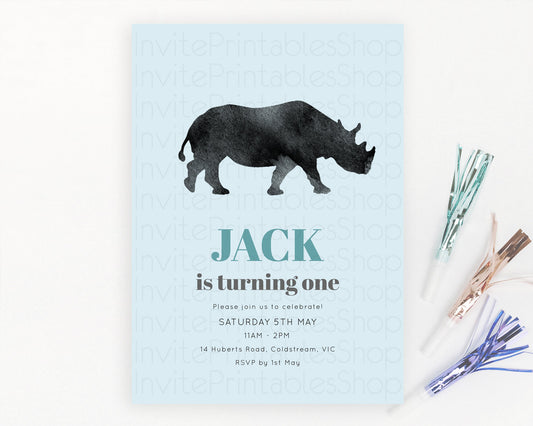 Rhino Birthday Invitation Rhino Invitation Rhino Birthday Rhino Safari Adventure Invite Rhino Palm Leaf Invite Zoo Party D10801