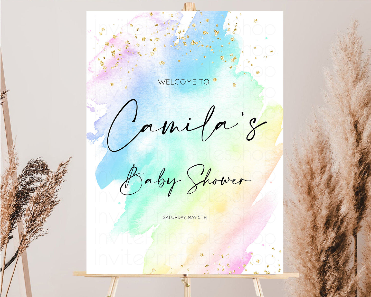 Pastel Baby Shower Sign Rainbow Baby Shower Sign Welcome Baby Shower Sign, Colorful Ombre Splash Watercolor Glitter Confetti Sprinkles t601