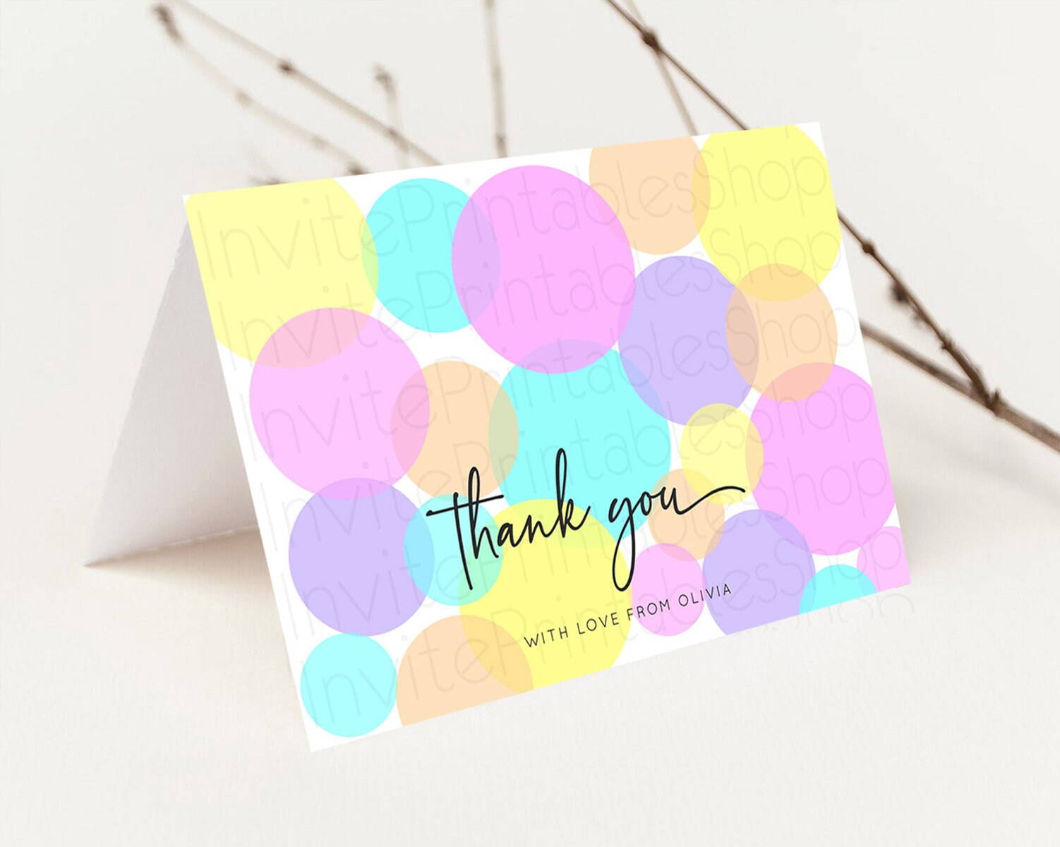 Editable Rainbow Thank You Pastel Thank You Card Pastel Rainbow Birthday Tha