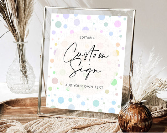 Editable Pastel Confetti Sign Colorful Sprinkles Table Sign Decor Rainbow Pa