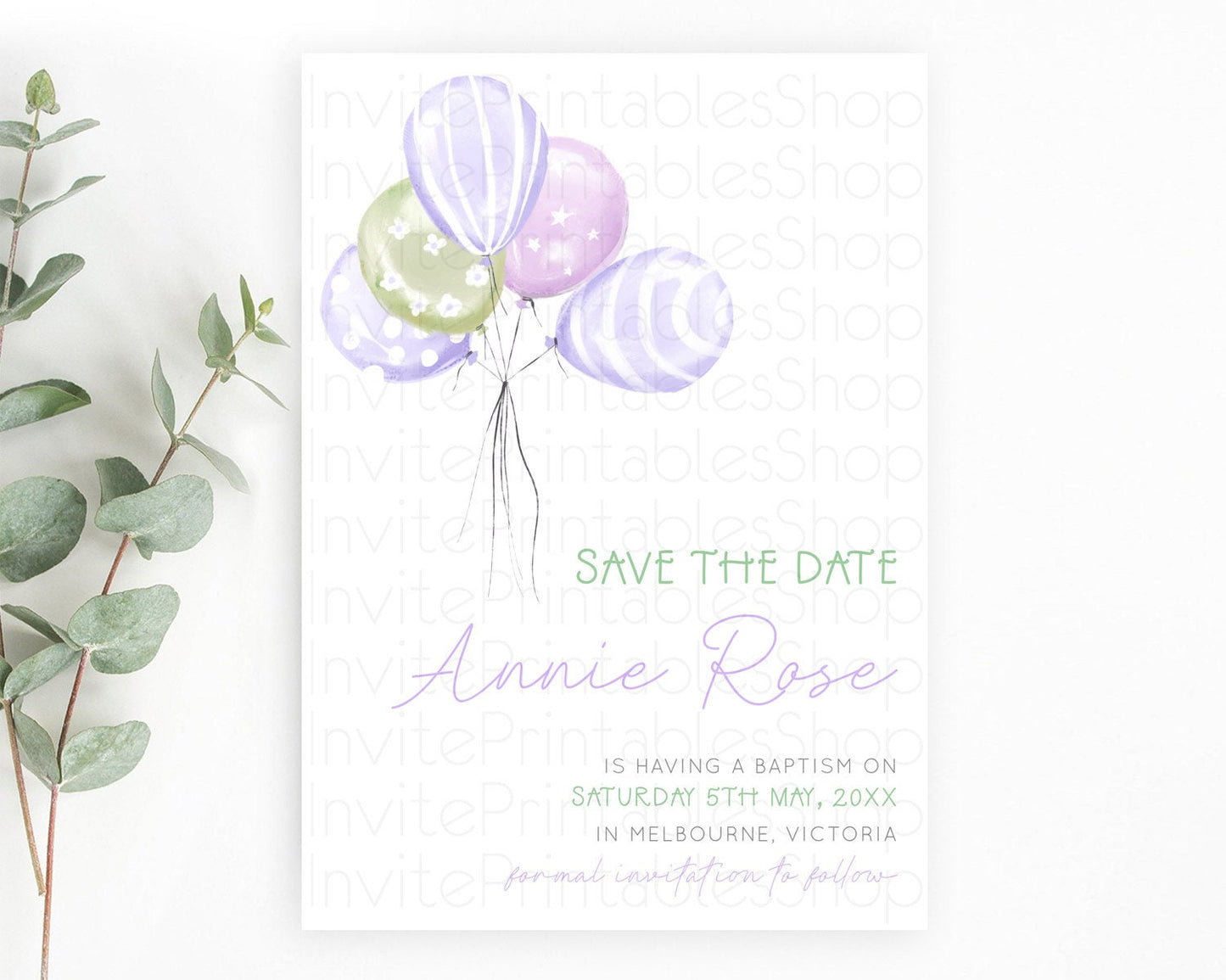 Pastel Balloons Save The Date Rainbow Confetti Balloon Party Colorful Balloon Save The Date Template Birthday Baby Shower Baptism  D23103