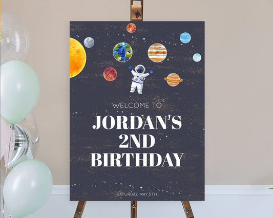 Space Birthday Welcome Sign Space Welcome Board First Trip Around the Sun Welcome Poster Planets Solar System ONE year Birthday Sign D10144