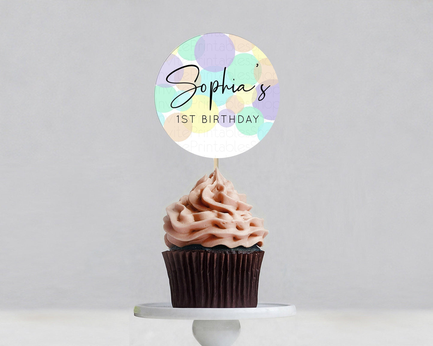 Pastel Cupcake Toppers Pastel Confetti Cupcake Topper Bubbles Sprinkles Colorful Rainbow Confetti Cupcake First Birthday Party Decor D10414