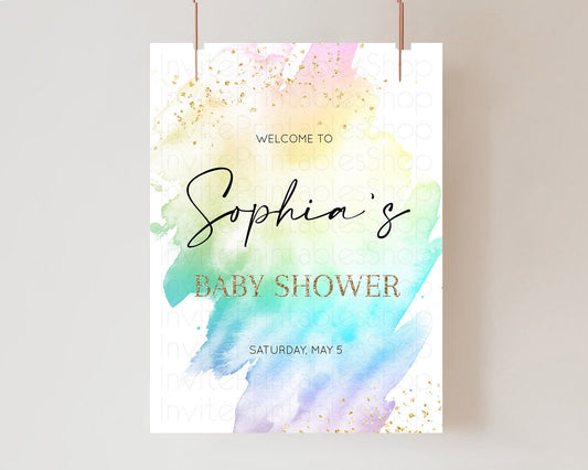 Pastel Baby Shower Welcome Sign Pastel Rainbow Welcome Sign Colorful Rainbow Confetti Watercolor Glitter Décor Pastel  Welcome Sign D11028