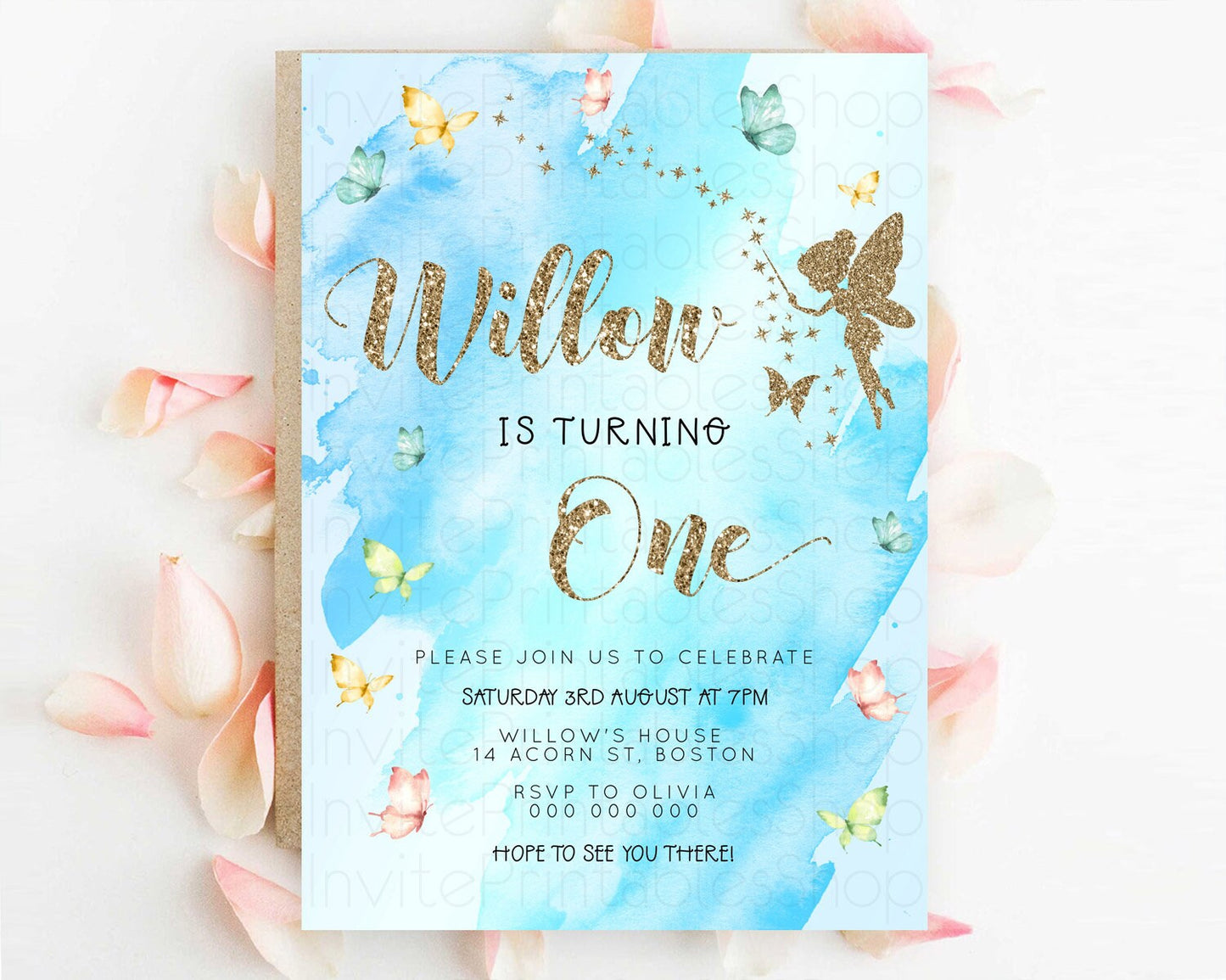 Pastel Fairy Birthday Invitation Pastel Butterflies Fairy Birthday Invitation Rainbow Ombre Watercolor 1st 2nd Birthday Invitation D23354